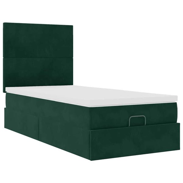 vidaXL Ottoman Bed with Mattresses Dark Green 100x200 cm Velvet