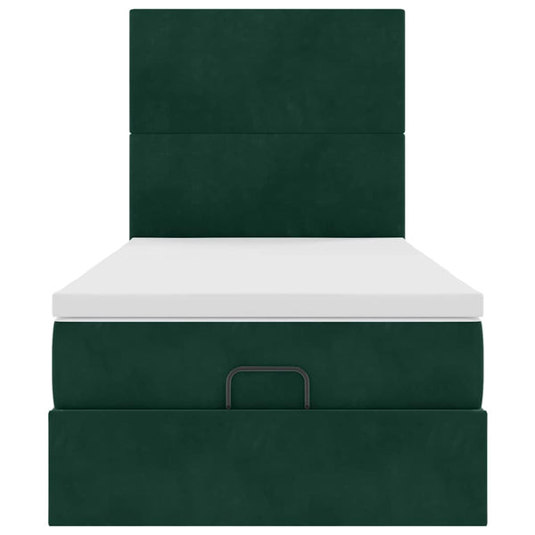 vidaXL Ottoman Bed with Mattresses Dark Green 100x200 cm Velvet
