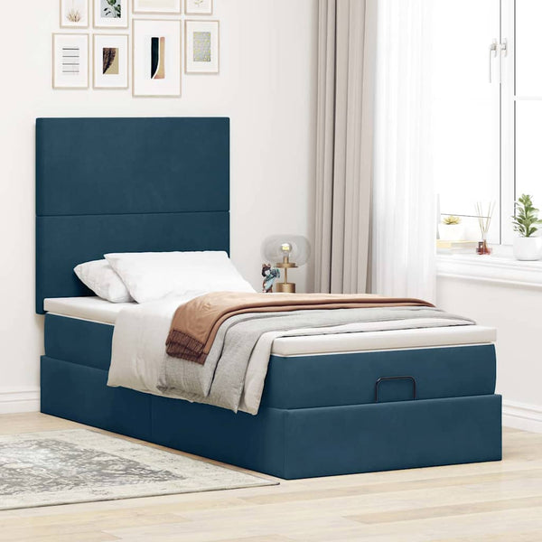 vidaXL Ottoman Bed with Mattresses Dark Blue 100x200 cm Velvet