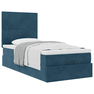 vidaXL Ottoman Bed with Mattresses Dark Blue 100x200 cm Velvet