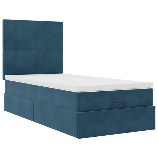 vidaXL Ottoman Bed with Mattresses Dark Blue 100x200 cm Velvet