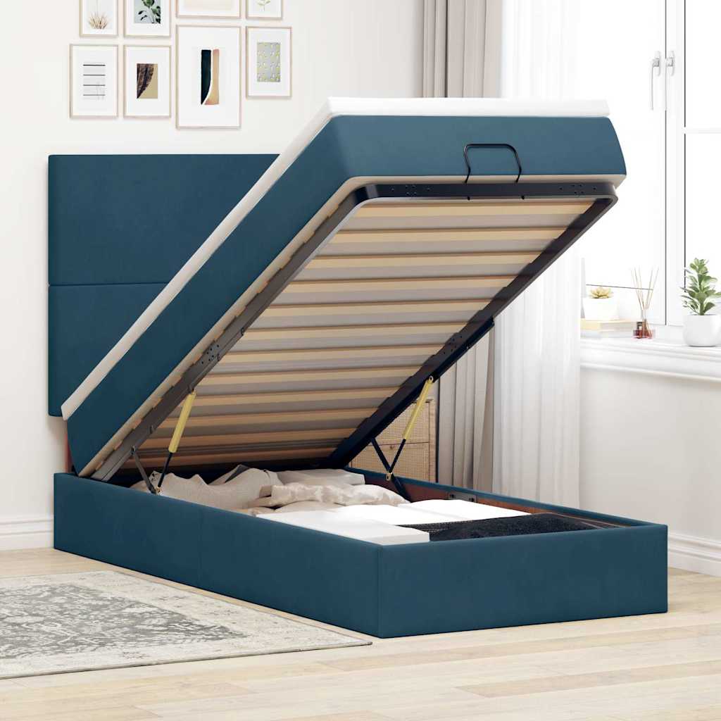 vidaXL Ottoman Bed with Mattresses Dark Blue 100x200 cm Velvet
