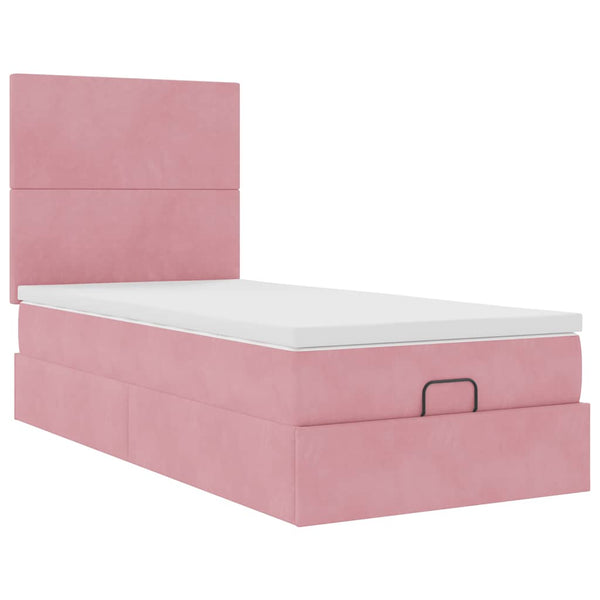 vidaXL Ottoman Bed with Mattresses Pink 100x200 cm Velvet