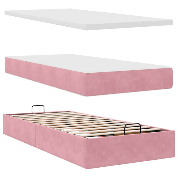 vidaXL Ottoman Bed with Mattresses Pink 100x200 cm Velvet