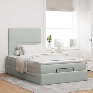 vidaXL Ottoman Bed with Mattresses Light Grey 120x190 cm Velvet