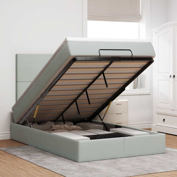 vidaXL Ottoman Bed with Mattresses Light Grey 120x190 cm Velvet