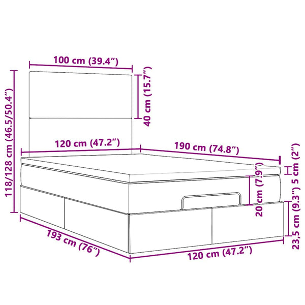 vidaXL Ottoman Bed with Mattresses Dark Grey 120x190 cm Velvet