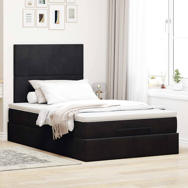 vidaXL Ottoman Bed with Mattresses Black 120x190 cm Velvet