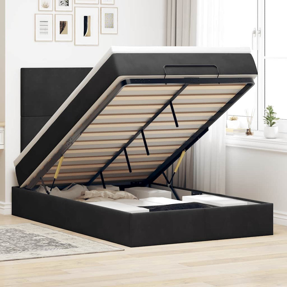vidaXL Ottoman Bed with Mattresses Black 120x190 cm Velvet