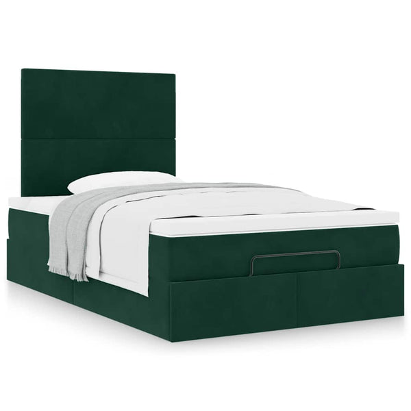 vidaXL Ottoman Bed with Mattresses Dark Green 120x190 cm Velvet