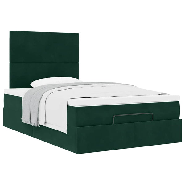 vidaXL Ottoman Bed with Mattresses Dark Green 120x190 cm Velvet