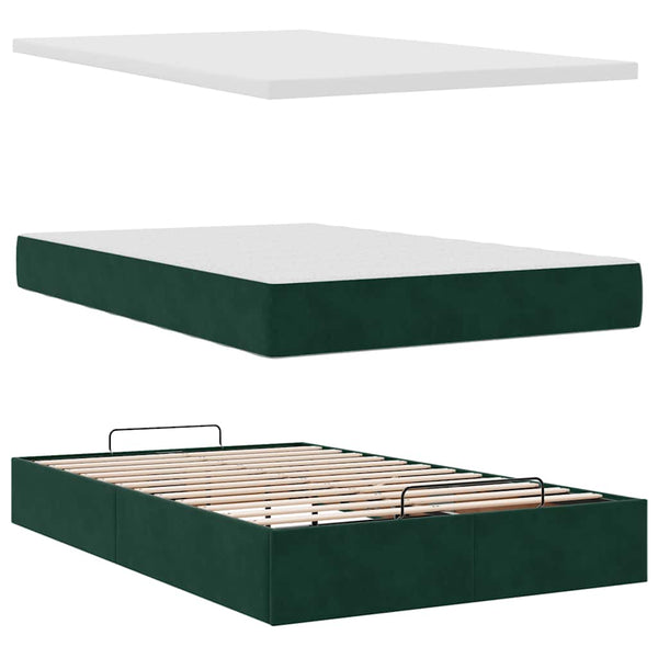 vidaXL Ottoman Bed with Mattresses Dark Green 120x190 cm Velvet