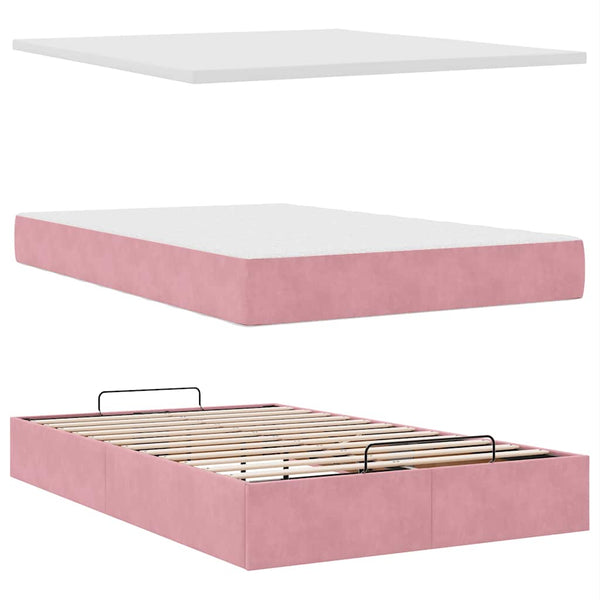 vidaXL Ottoman Bed with Mattresses Pink 120x190 cm Velvet
