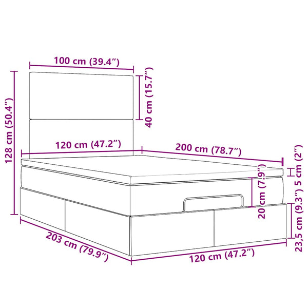 vidaXL Ottoman Bed with Mattresses Light Grey 120x200 cm Velvet