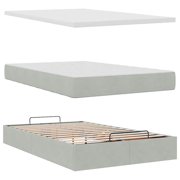 vidaXL Ottoman Bed with Mattresses Light Grey 120x200 cm Velvet