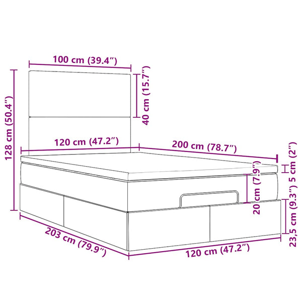 vidaXL Ottoman Bed with Mattresses Dark Gray 120x200 cm Velvet