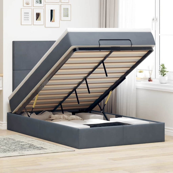 vidaXL Ottoman Bed with Mattresses Dark Gray 120x200 cm Velvet