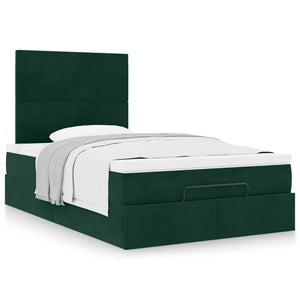 vidaXL Ottoman Bed with Mattresses Dark Green 120x200 cm Velvet