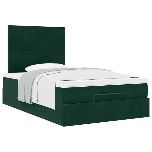 vidaXL Ottoman Bed with Mattresses Dark Green 120x200 cm Velvet