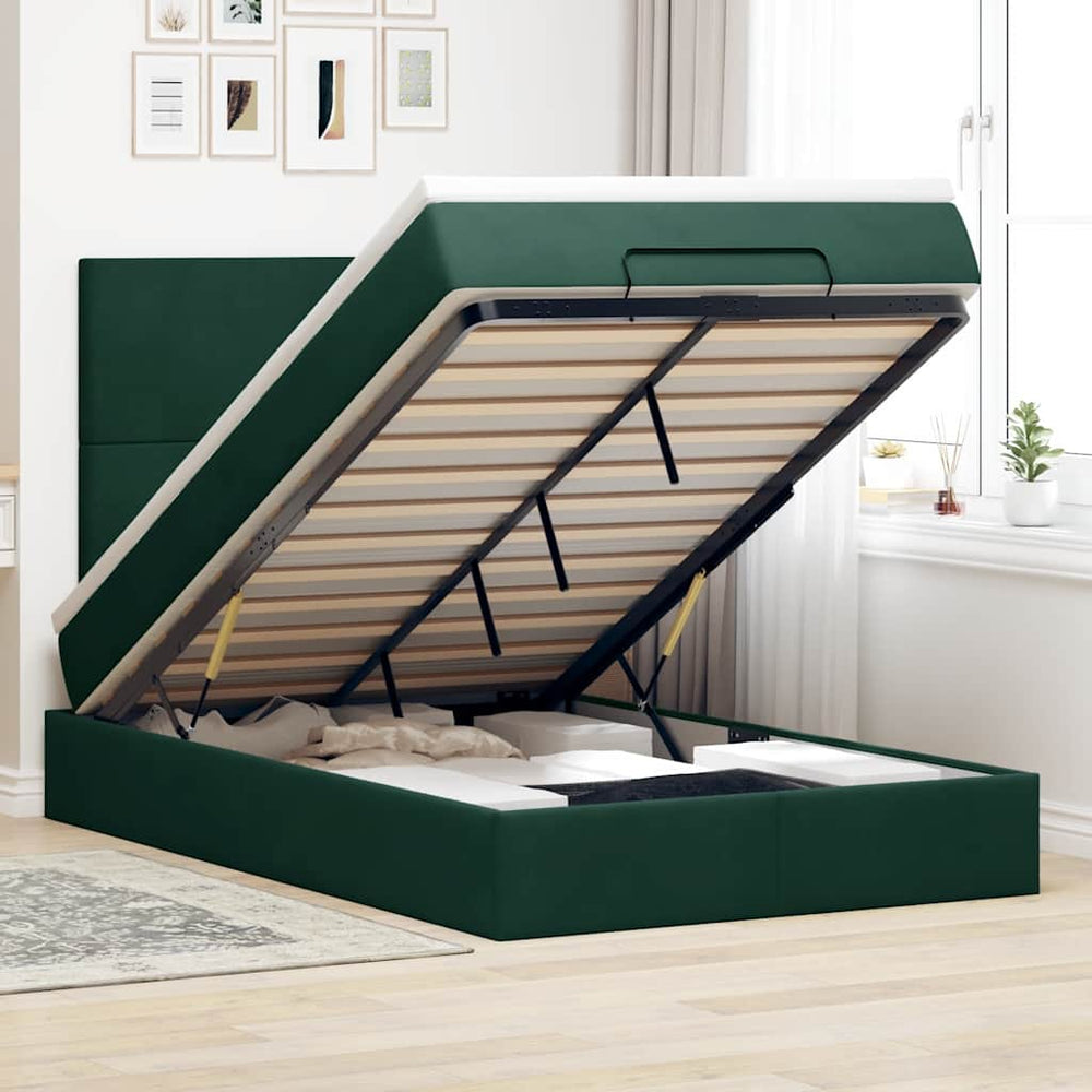 vidaXL Ottoman Bed with Mattresses Dark Green 120x200 cm Velvet