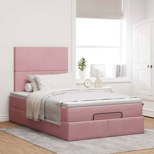 vidaXL Ottoman Bed with Mattresses Pink 120x200 cm Velvet