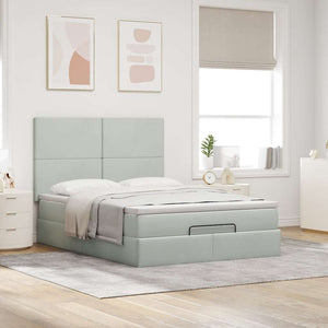 vidaXL Ottoman Bed with Mattresses Light Gray 140x190 cm Velvet