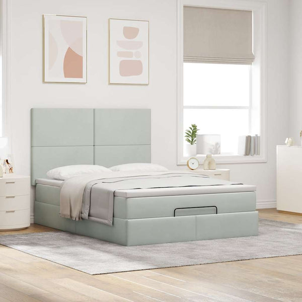 vidaXL Ottoman Bed with Mattresses Light Gray 140x190 cm Velvet
