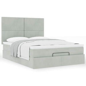 vidaXL Ottoman Bed with Mattresses Light Gray 140x190 cm Velvet