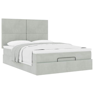 vidaXL Ottoman Bed with Mattresses Light Gray 140x190 cm Velvet