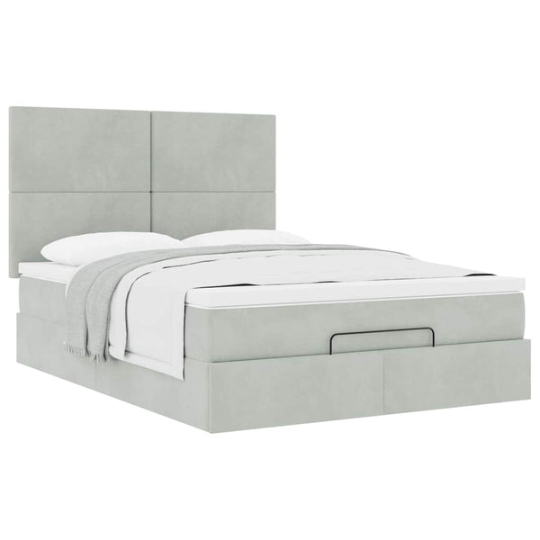 vidaXL Ottoman Bed with Mattresses Light Gray 140x190 cm Velvet