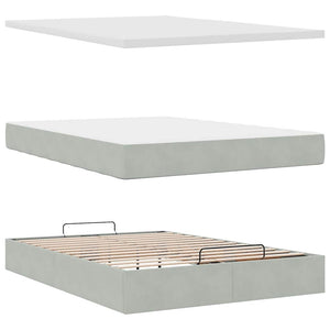 vidaXL Ottoman Bed with Mattresses Light Gray 140x190 cm Velvet