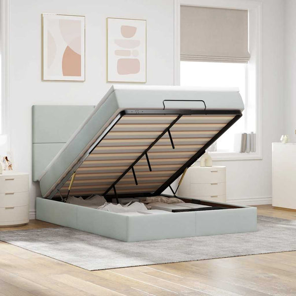 vidaXL Ottoman Bed with Mattresses Light Gray 140x190 cm Velvet