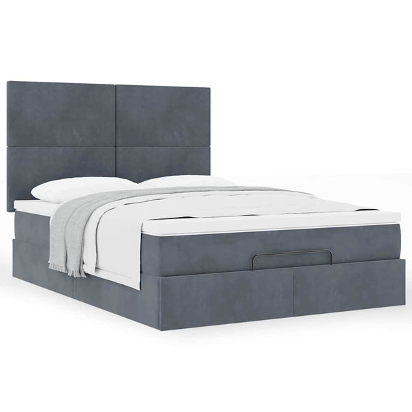 vidaXL Ottoman Bed with Mattresses Dark Grey 140x190 cm Velvet