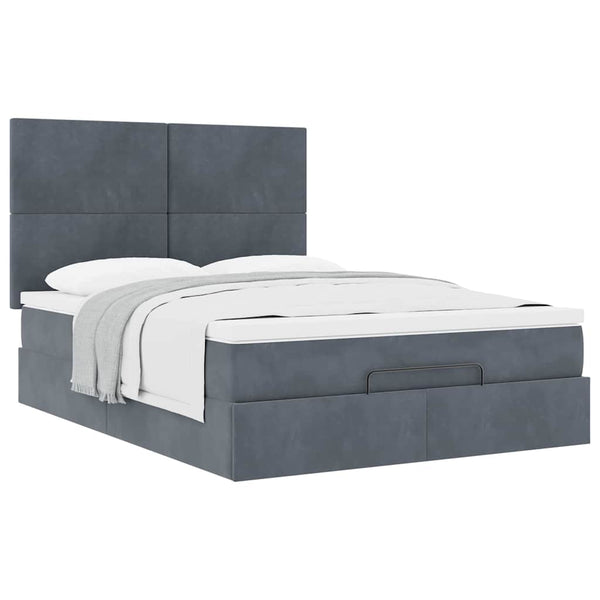 vidaXL Ottoman Bed with Mattresses Dark Grey 140x190 cm Velvet