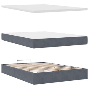 vidaXL Ottoman Bed with Mattresses Dark Grey 140x190 cm Velvet