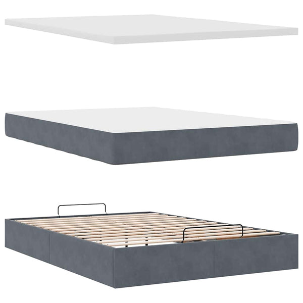 vidaXL Ottoman Bed with Mattresses Dark Grey 140x190 cm Velvet