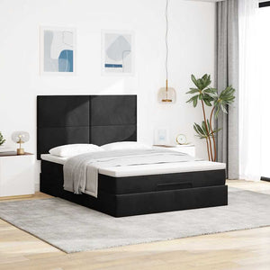 vidaXL Ottoman Bed with Mattresses Black 140x190 cm Velvet