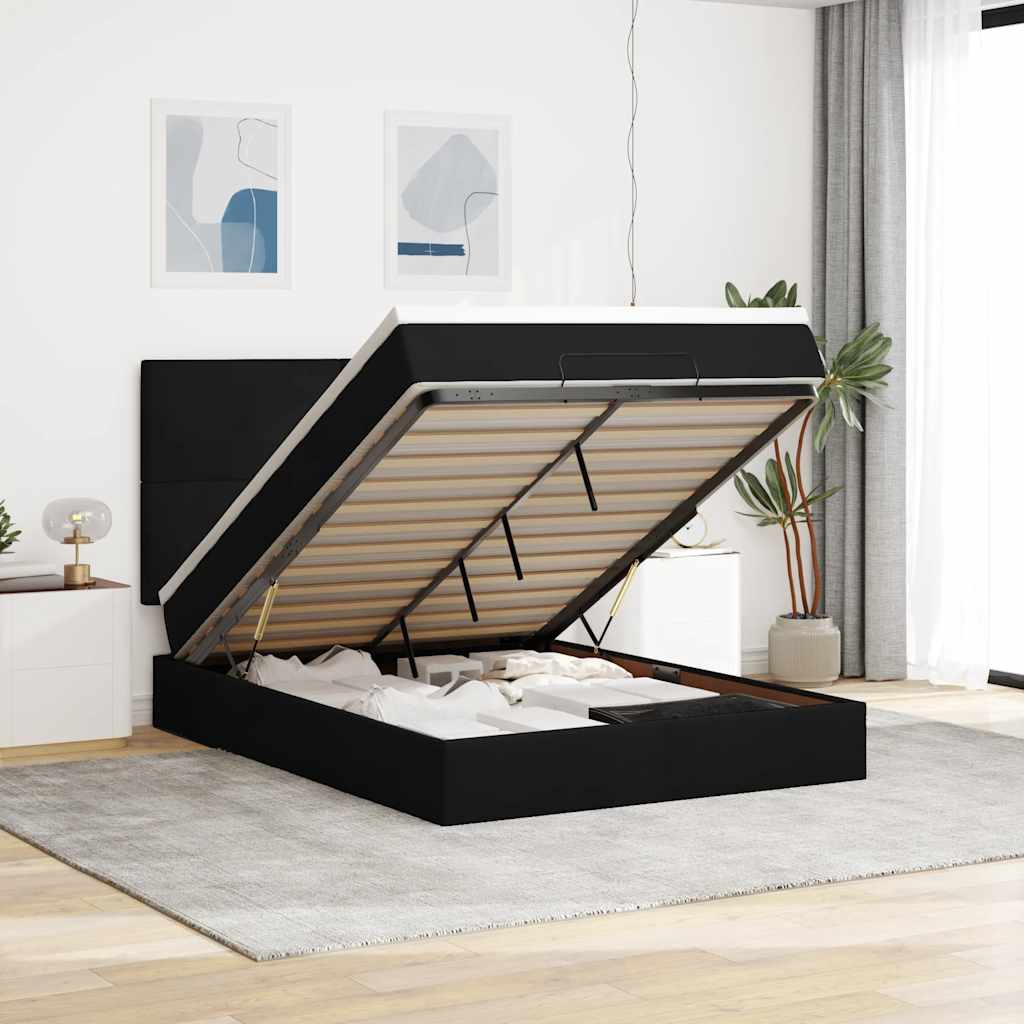vidaXL Ottoman Bed with Mattresses Black 140x190 cm Velvet