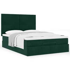 vidaXL Ottoman Bed with Mattresses Dark Green 140x190 cm Velvet