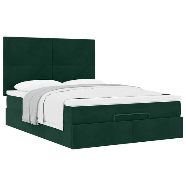 vidaXL Ottoman Bed with Mattresses Dark Green 140x190 cm Velvet