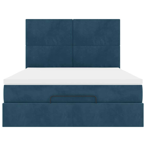 vidaXL Ottoman Bed with Mattresses Dark Blue 140x190 cm Velvet