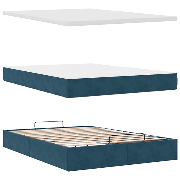 vidaXL Ottoman Bed with Mattresses Dark Blue 140x190 cm Velvet