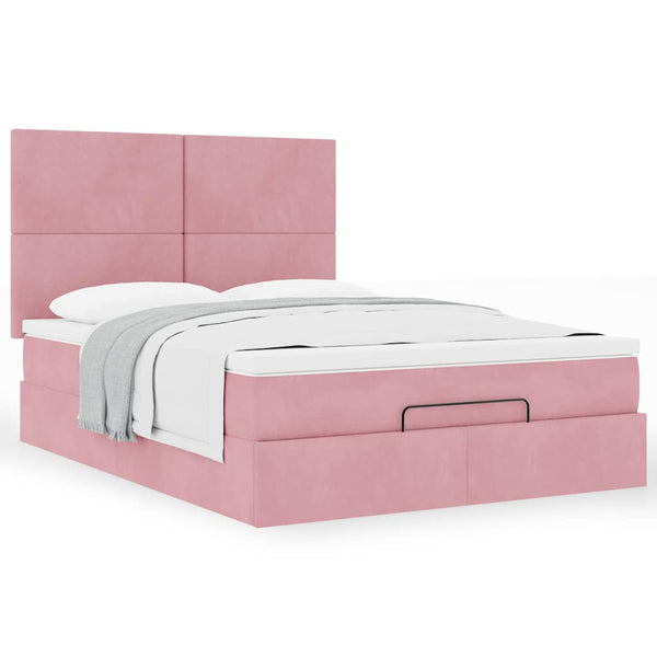 vidaXL Ottoman Bed with Mattresses Pink 140x190 cm Velvet