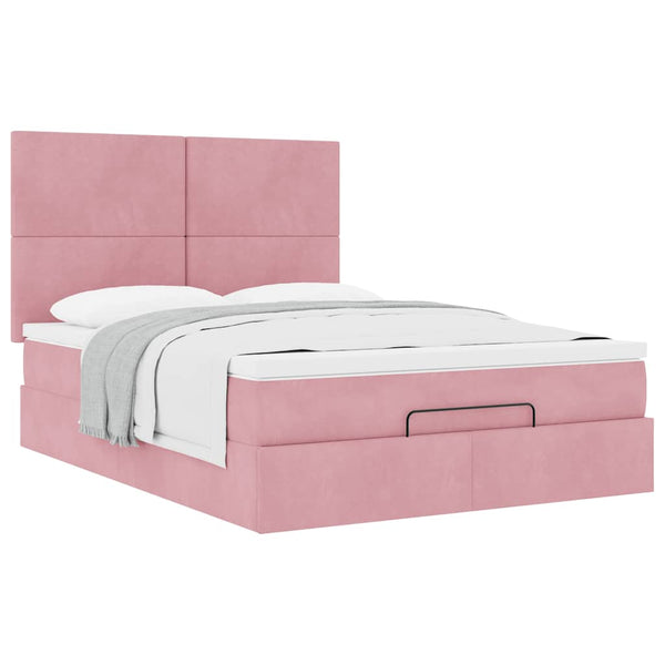vidaXL Ottoman Bed with Mattresses Pink 140x190 cm Velvet