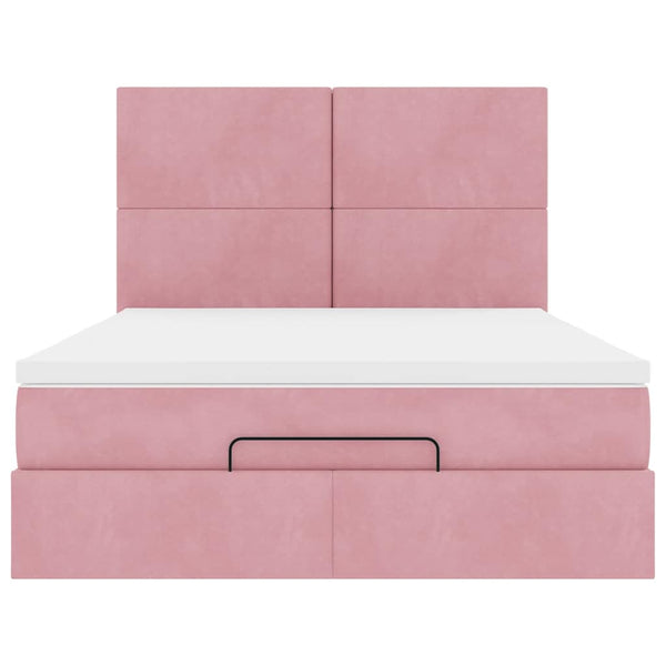 vidaXL Ottoman Bed with Mattresses Pink 140x190 cm Velvet