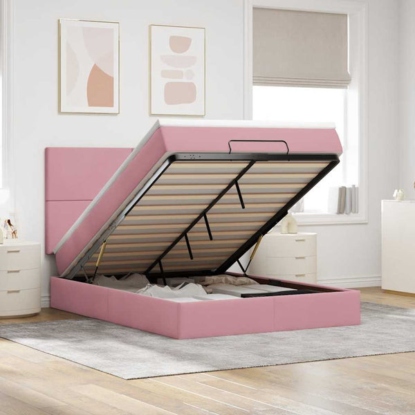 vidaXL Ottoman Bed with Mattresses Pink 140x190 cm Velvet