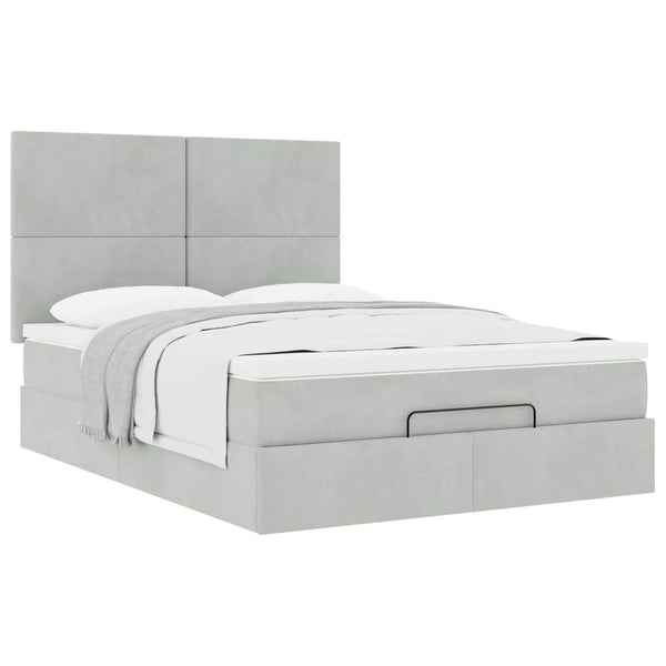 vidaXL Ottoman Bed with Mattresses Light Grey 140x200 cm Velvet