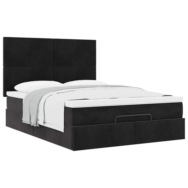 vidaXL Ottoman Bed with Mattresses Black 140x200 cm Velvet