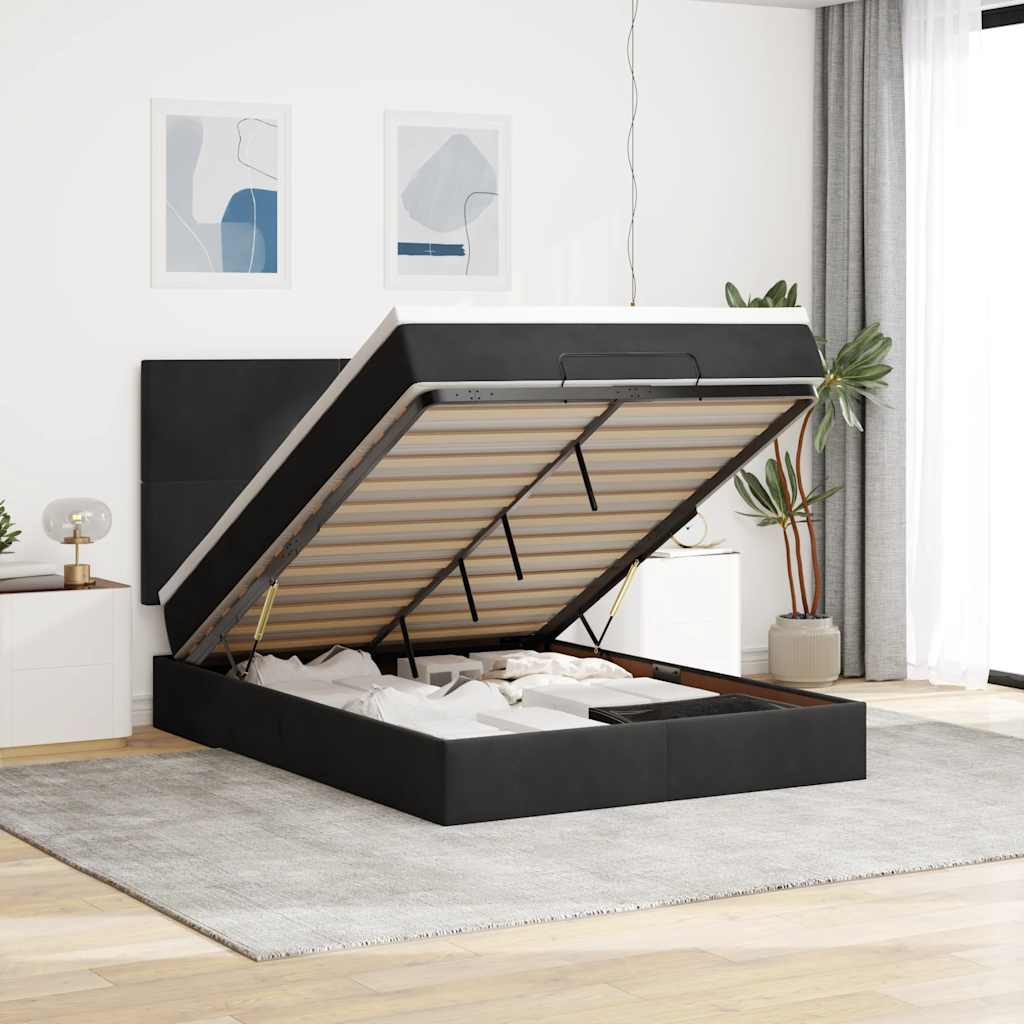 vidaXL Ottoman Bed with Mattresses Black 140x200 cm Velvet