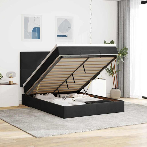 vidaXL Ottoman Bed with Mattresses Black 140x200 cm Velvet